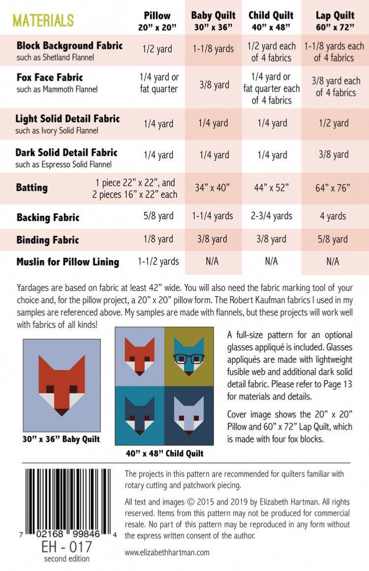 Elizabeth Hartman Fancy Fox II pattern