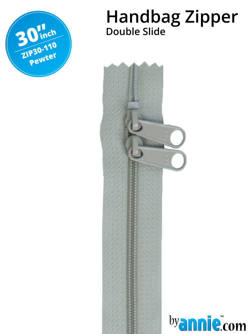 By Annie double slide bag zipper 30 inches - pewter