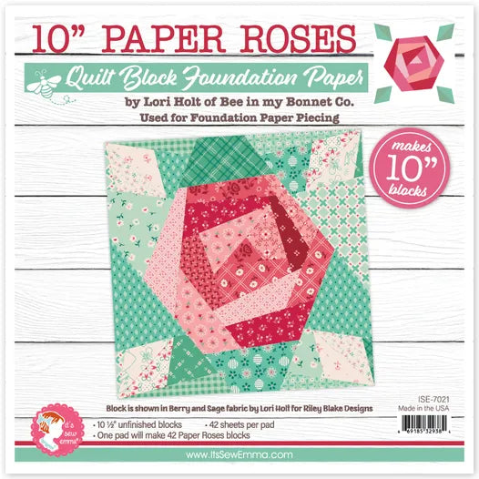 10'' Paper Roses Quilt Block 10 inch finished size  Foundation Paper - Lori Holt