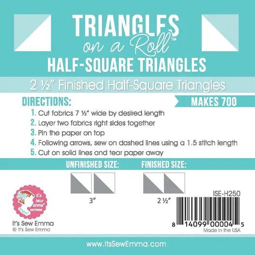 2.5 finished size Triangles on a roll - half square triangles