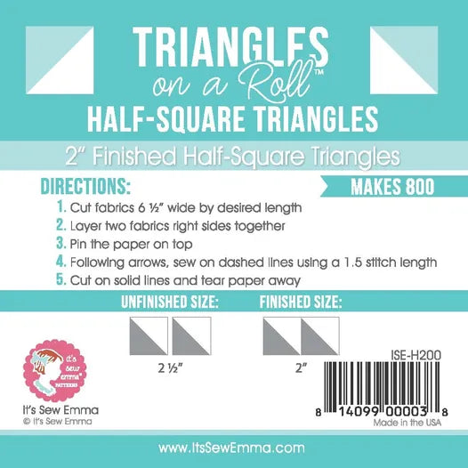 2 inch finished size Triangles on a roll - half square triangles