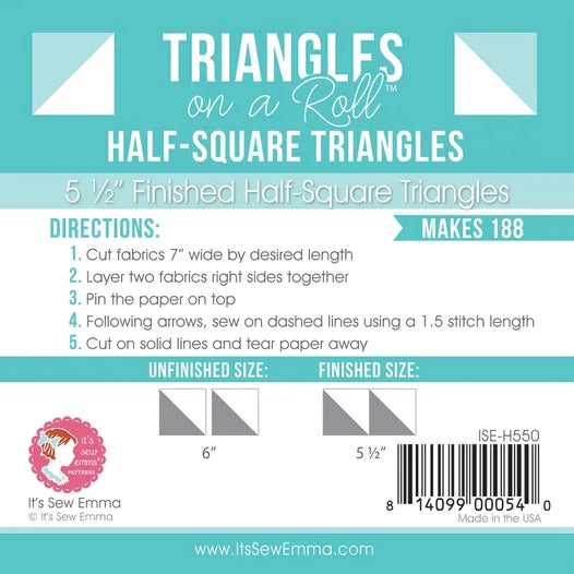 5.5 inch finished size Triangles on a roll - half square triangles