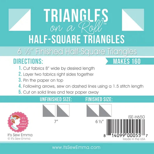 6.5 inch finished size Triangles on a roll - half square triangles
