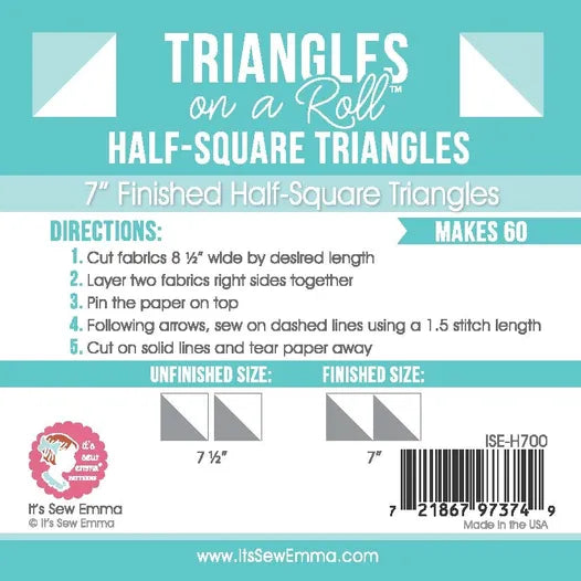 7 inch finished size Triangles on a roll - half square triangles