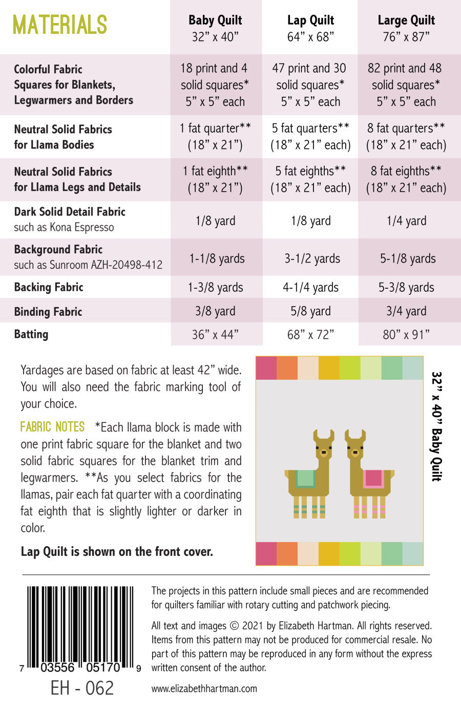 Little Llamas - quilt pattern- Elizabeth Hartman