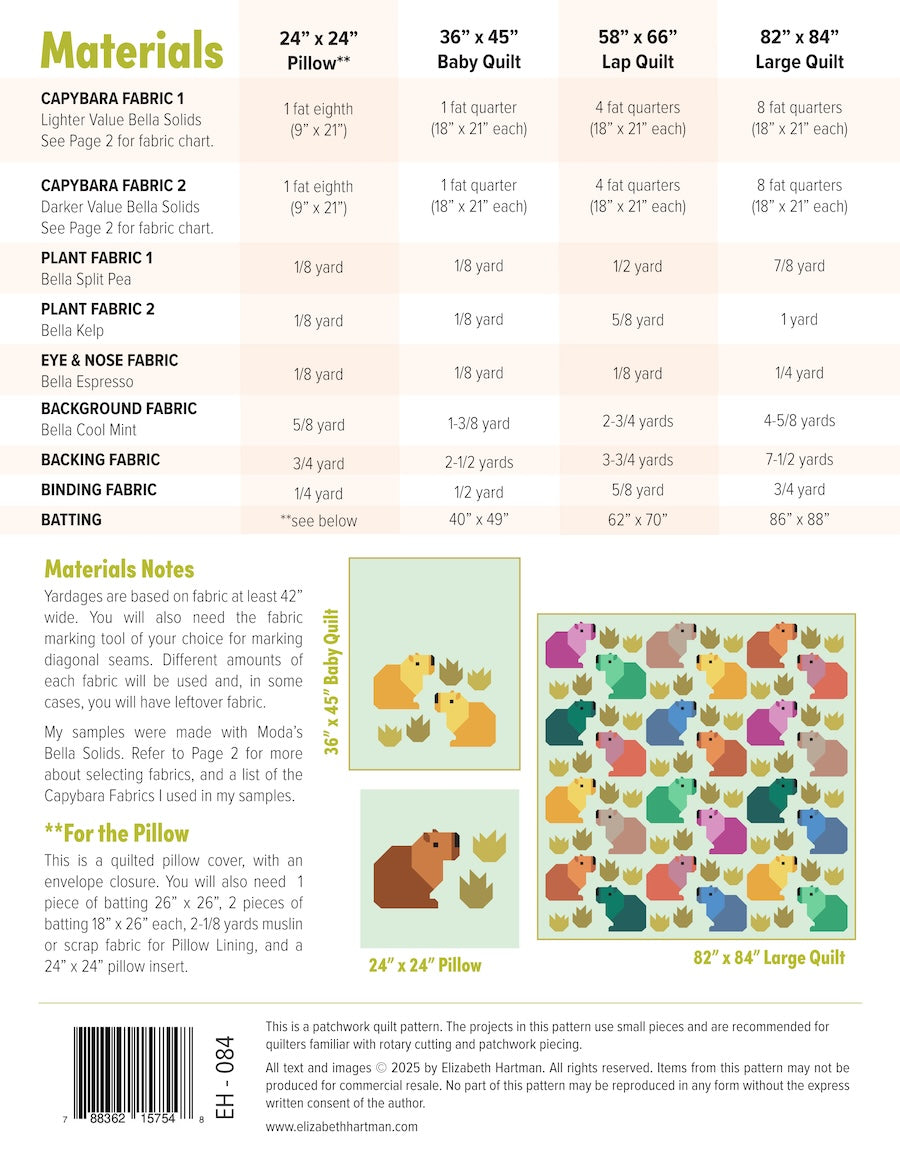 Capybara Club - quilt pattern -Elizabeth Hartman