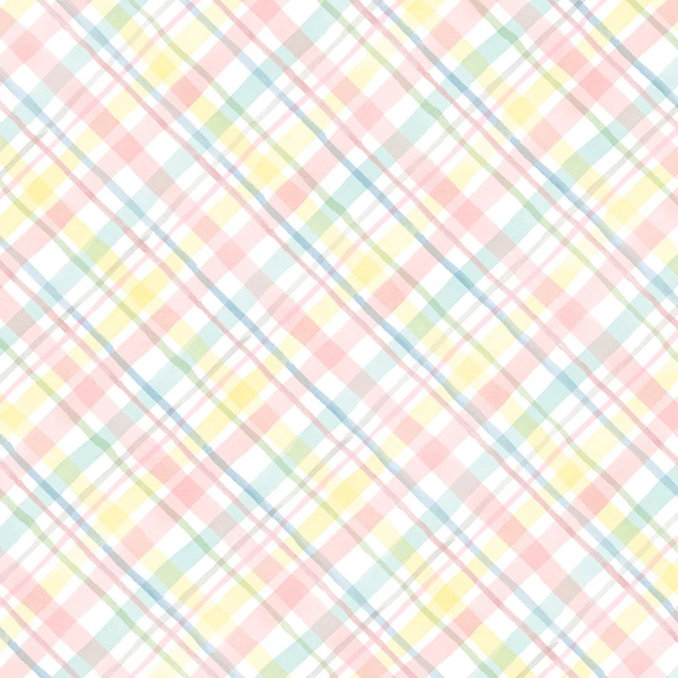 Bunnies and Blooms - pastel plaid