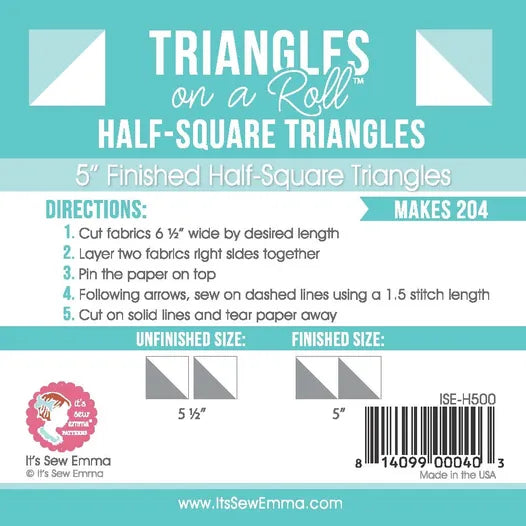 5 inch finished size Triangles on a roll - half square triangles