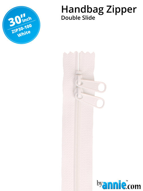 By Annie double slide bag zipper 30 inches -white